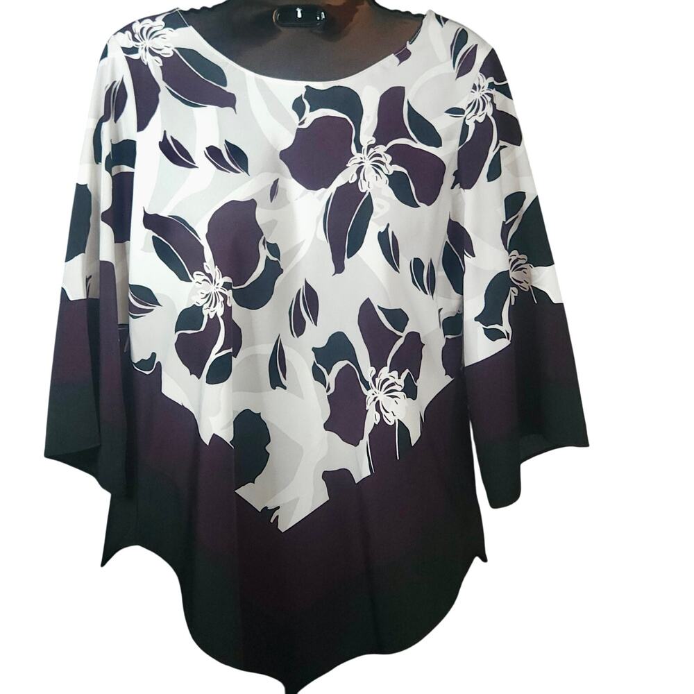 EILEEN FISHER 3/4 Bell Sleeve Floral‎ Blouse Small Handkerchief Hem